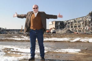 February 2008--Mayor Ed Tauer standing in front of the Joslin's Building demolition site at the former Buckingham Square Mall.